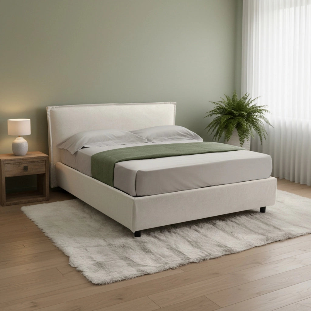Letto Matrimoniale Bruzolo, Letto Matrimoniale Materasso Incluso Made in Italy, Beige