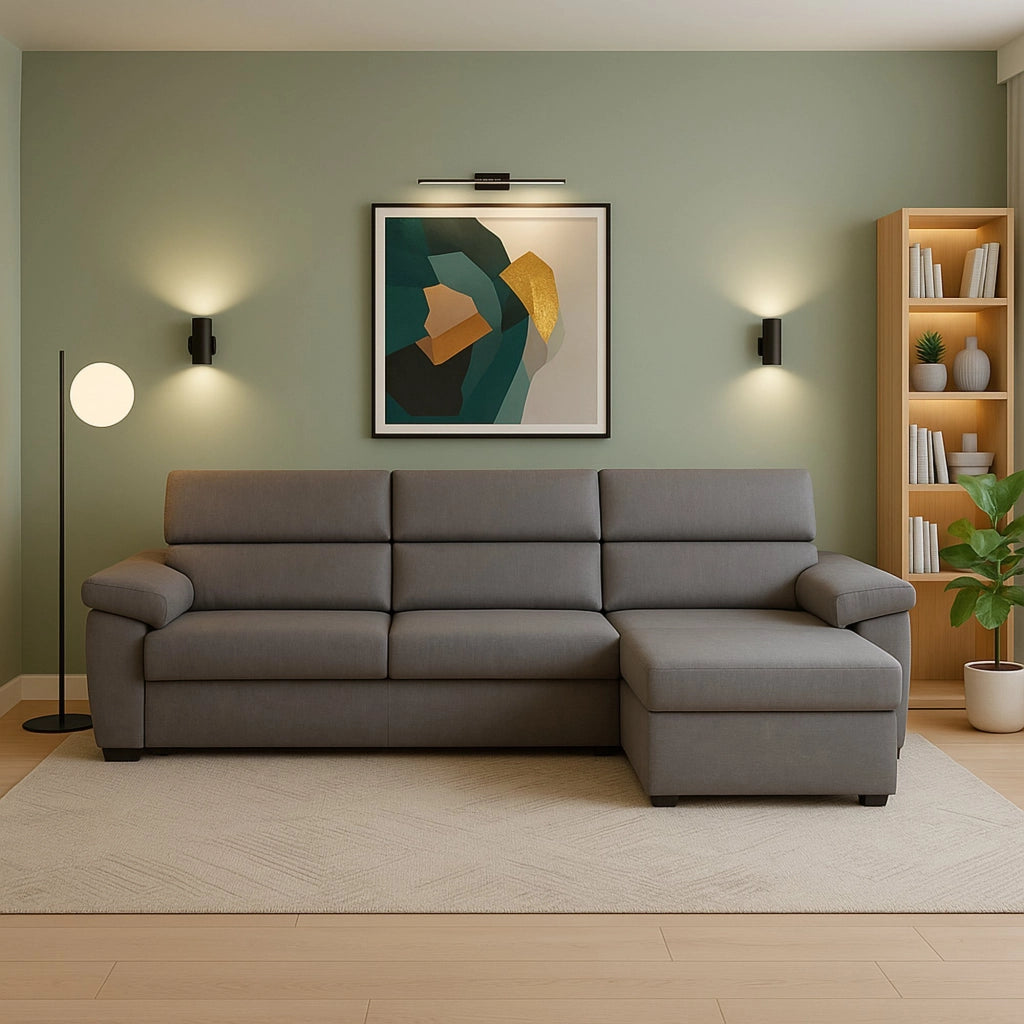 Ceto, Divano Fisso con Penisola Sfoderabile Made in Italy, 285x160 cm Grigio