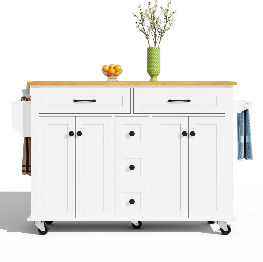 Carrello da cucina multifunzione con piano ribaltabile 140x40(65) cm in MDF bianco e naturale