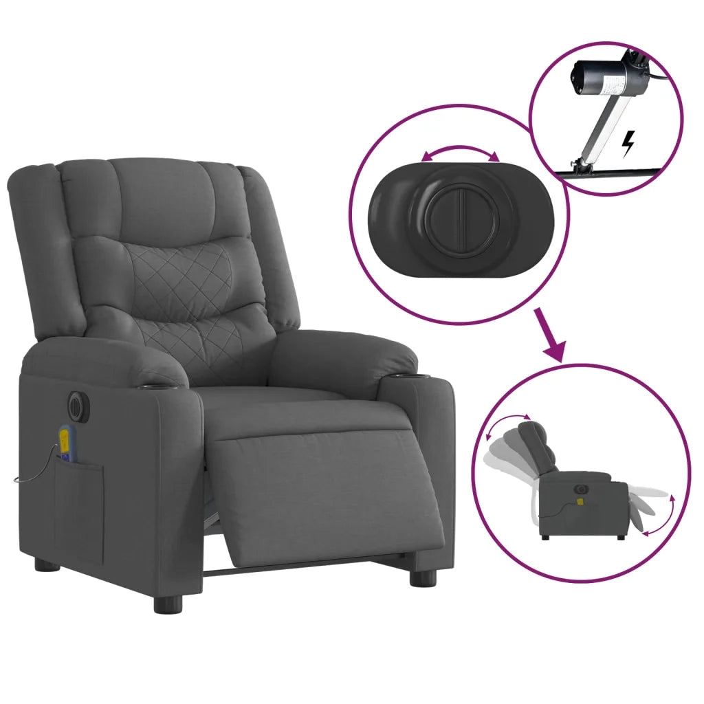Poltrona Reclinabile Massaggio Elettrica Grigio Scuro Tessuto 3206571