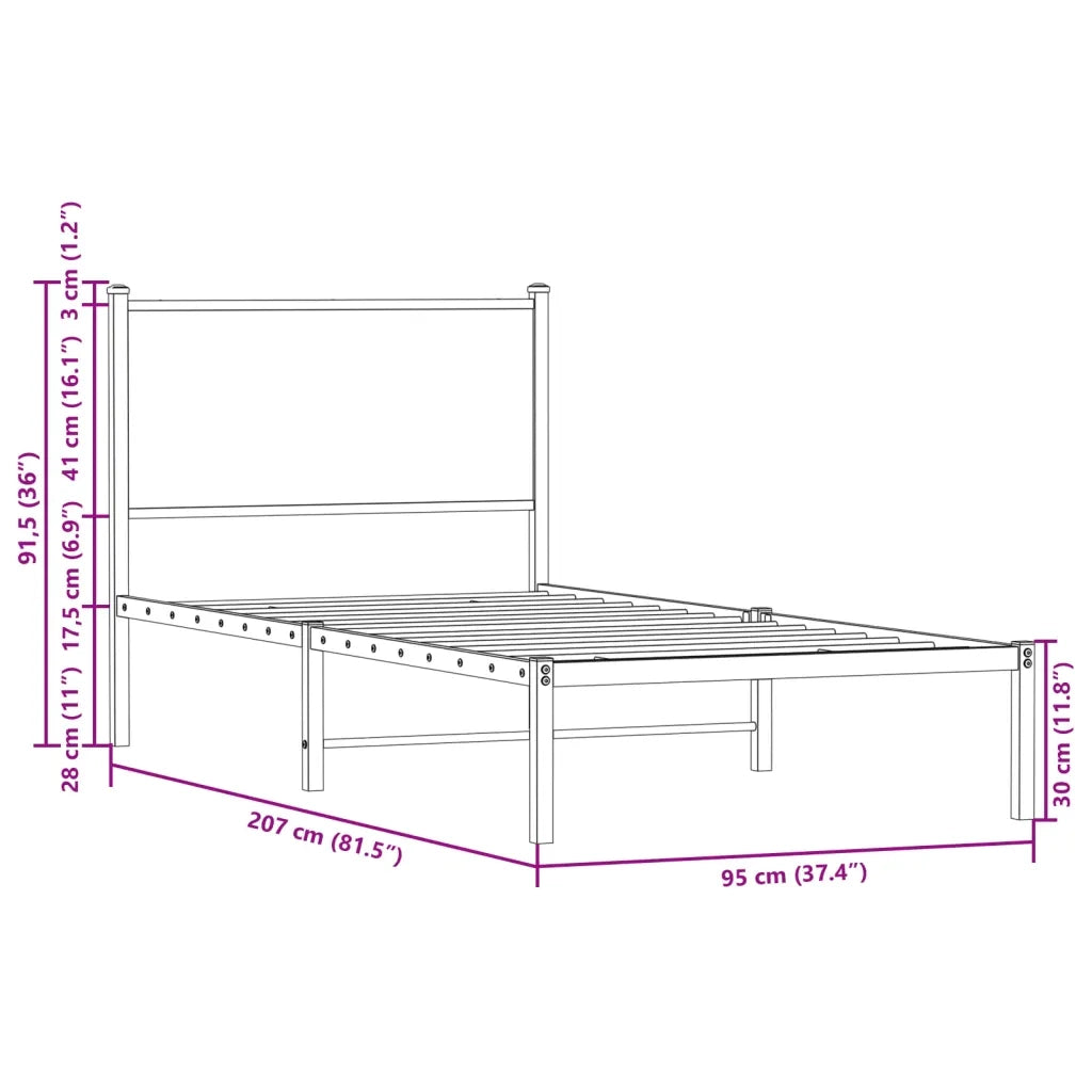 vidaXL Giroletto senza Materaso in Metallo Rovere Fumo 90x200 cm