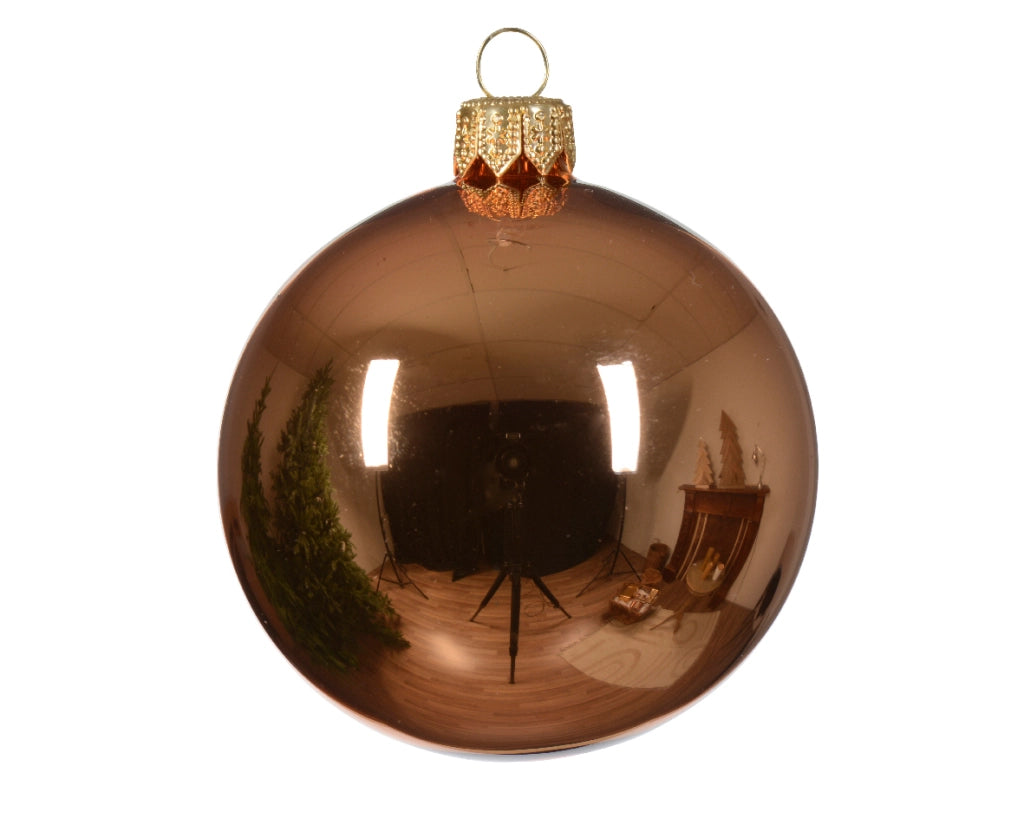 Box Da 6 Palline Di Natale Di Vetro Lucide Colore Rame Rosso 8Cm