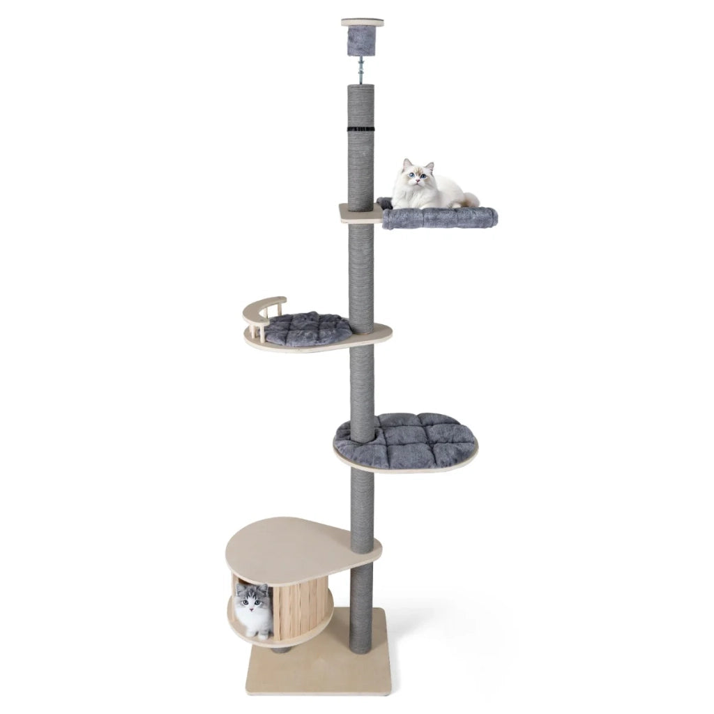 Tiragraffi regolabile dal pavimento al soffitto 236 x 271 cm area giochi sicura atmosfera accogliente compensato grigio 20_0017972