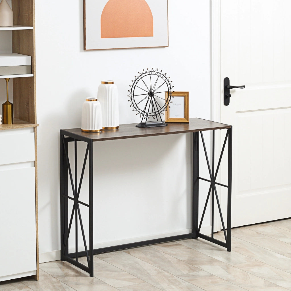 Consolle Pieghevole Stile Industriale ¨C zephmum ¨C Legno e Metallo 100x38x80cm Marrone