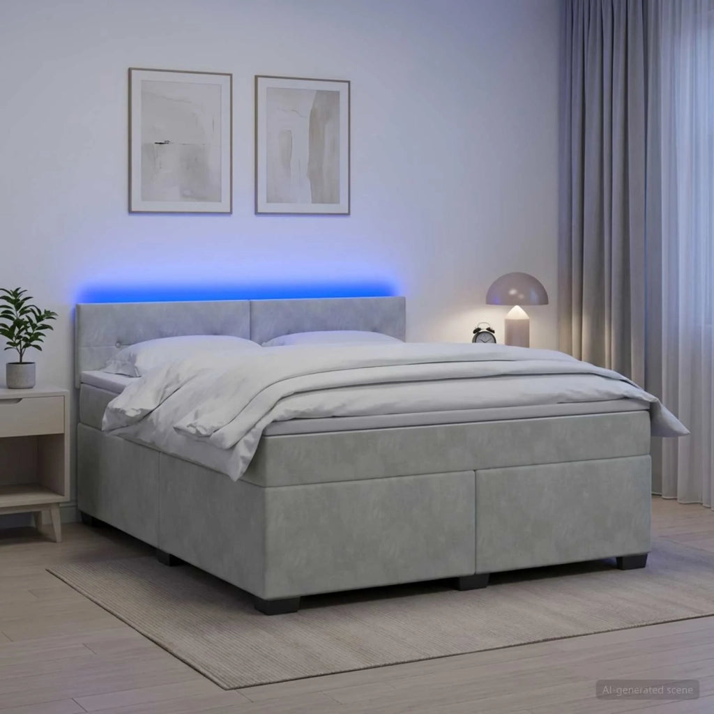 Letto con Box Spring, Materasso e LED Grigio Chiaro Velluto 3452210