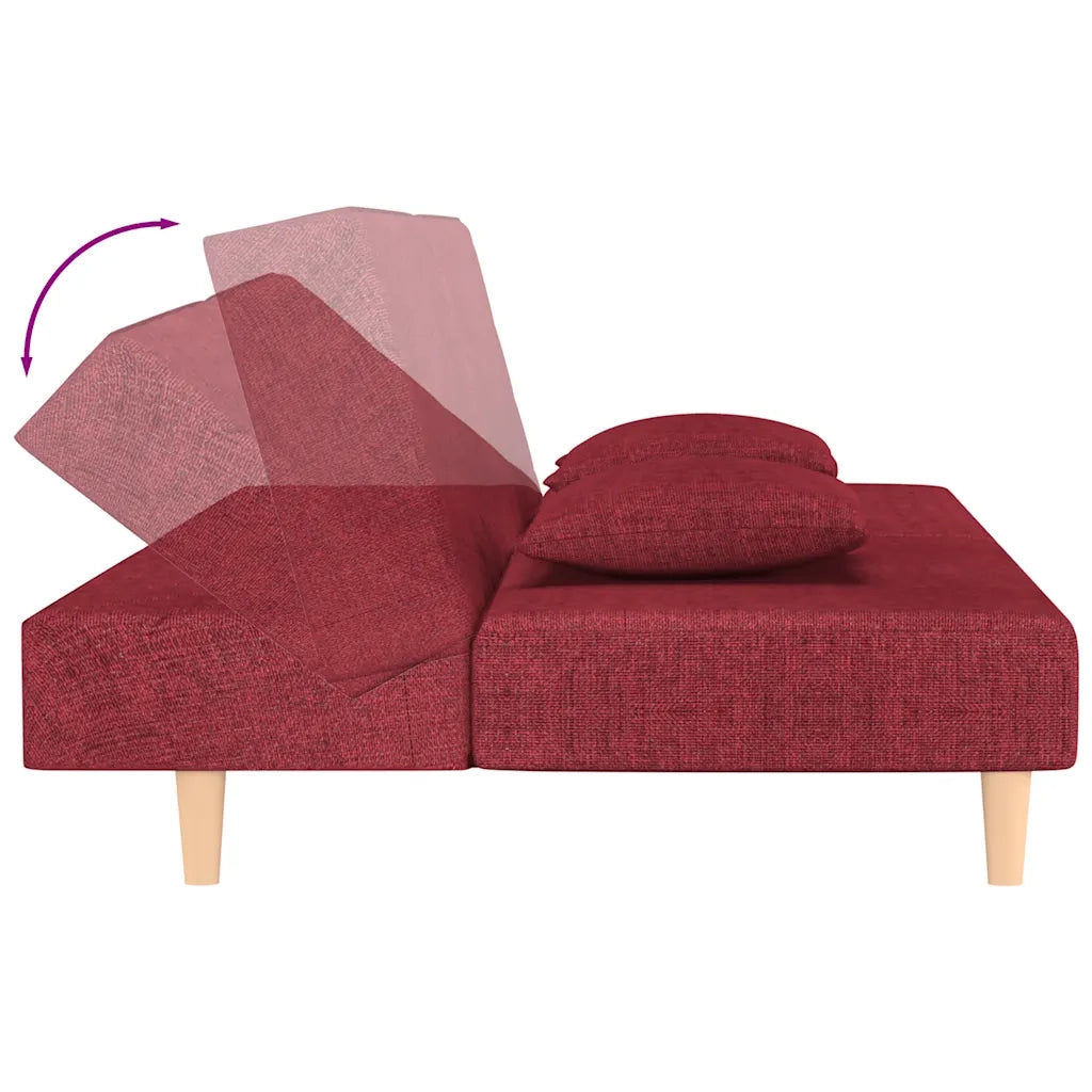 Divano Letto a 2 Posti con 2 Cuscini Rosso Vino in Tessuto 375896