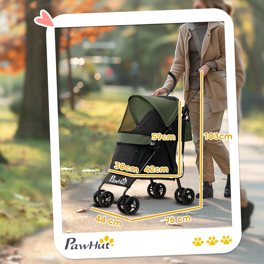 Passeggino per Cani 76x44x103 cm con 2 Finestre a Rete Nero e Verde Scuro