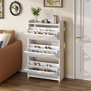 Scarpiera con 3 ante ribaltabili e 6 vani, ripiani regolabili, per ingresso, in MDF, bianco, 70 × 30 × 120 cm