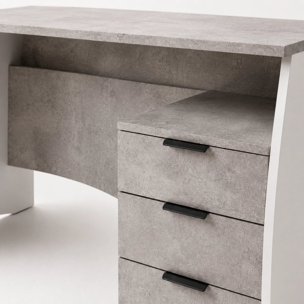 Scrivania Scrittoio Per Studio Con 3 Cassetti Mobile Da Ufficio Soggiorno Sala Da Pranzo 136 X 74 X 67 Cm Bianco E Grigio Cemento