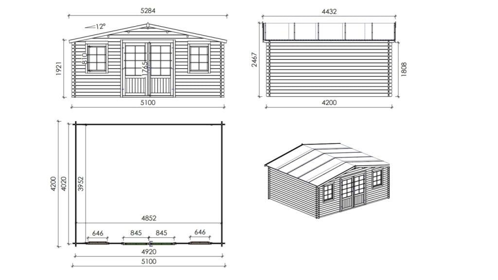 Casetta da giardino in legno - 21.42m2 - 5.1x4.2m - 34mm - colore: naturale - DOM746 - ALTANKA