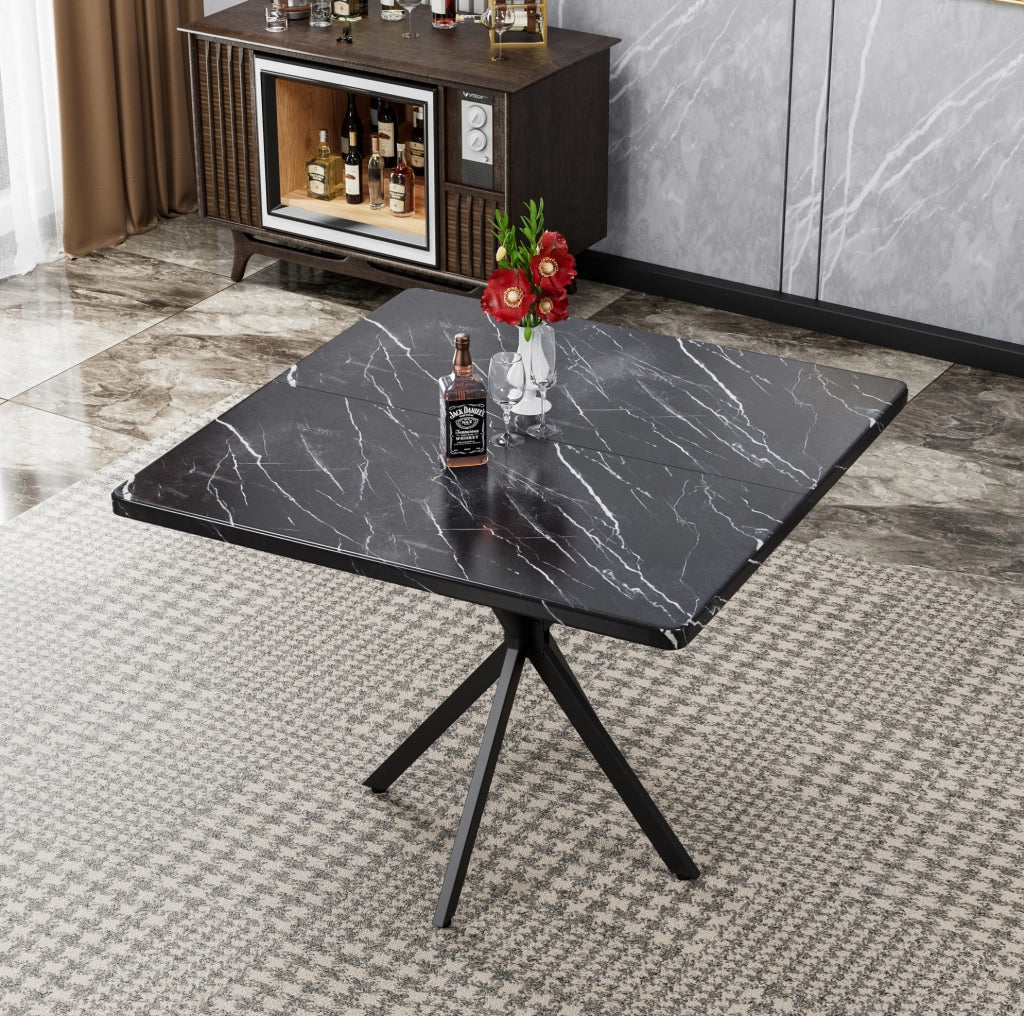 Tavolo da pranzo quadrato in MDF con gambe in metallo; nero