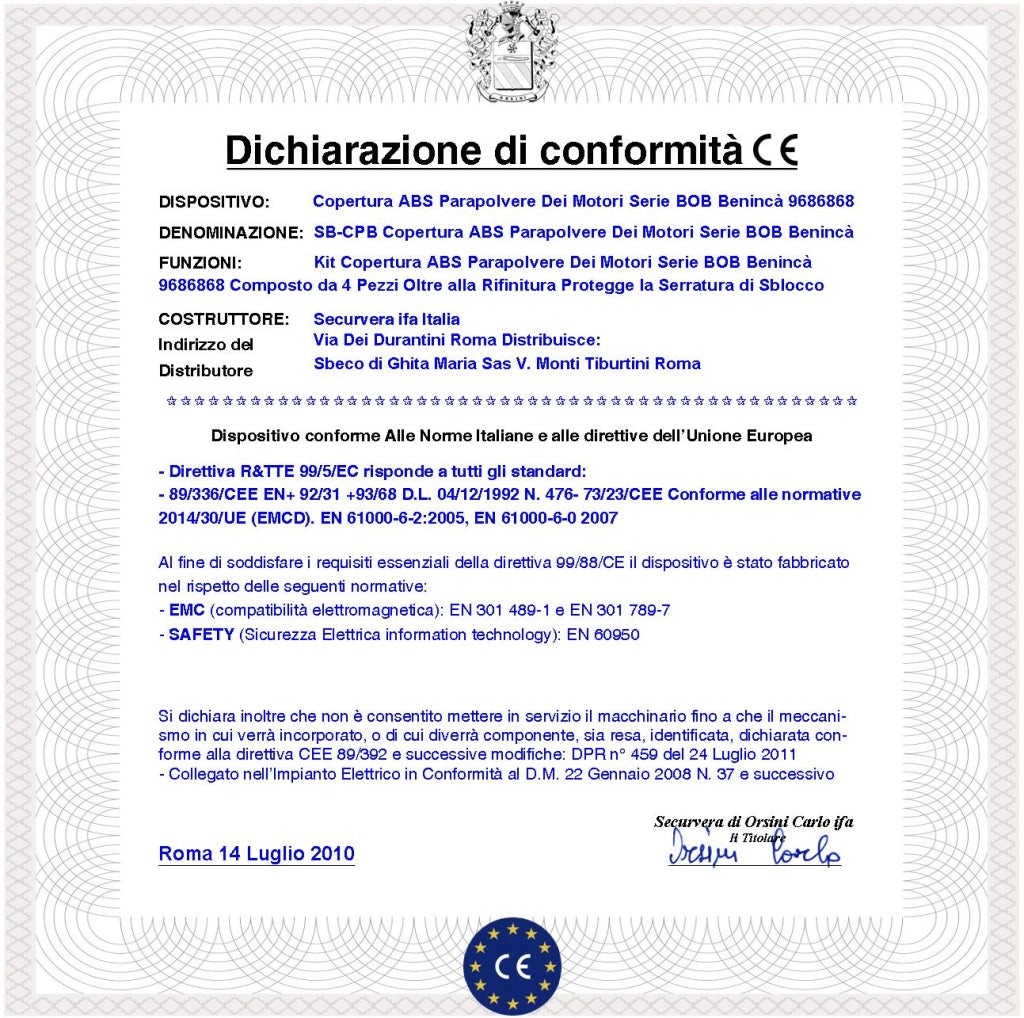 Kit Cover 9686868 Beninca in ABS Ricambio per Motoriduttori BOB Installati su Cancelli Automatici la Confezione è Composta da 4 Pezzi il Coperchio Oltre ad Ornare il Motore lo Protegge Dalla Polvere