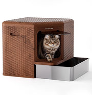Cattilettiera con coperchio, grande cattilettiera, contenitore in acciaio inossidabile estensibile, stile rattan moderno, con filtro attivato carbonio, 50 x 50 x 50 cm