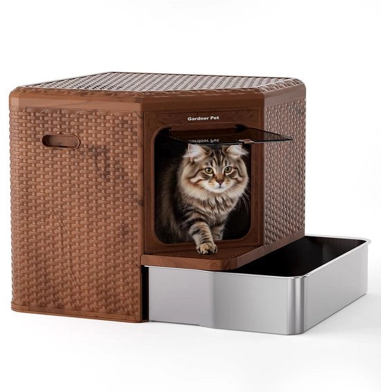 Cattilettiera con coperchio, grande cattilettiera, contenitore in acciaio inossidabile estensibile, stile rattan moderno, con filtro attivato carbonio, 50 x 50 x 50 cm