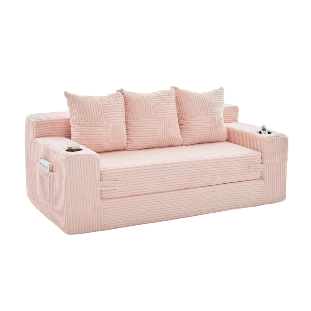 Divano modulare in velluto a coste; 172x87x64 cm; rosa