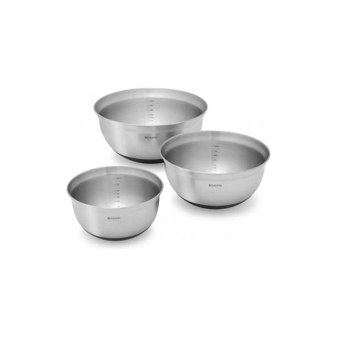Brabantia 363900 Profile Set Ciotole Graduate 1 L 1,6 L 3 L Acciaio Inox con Base in Silicone Antiscivolo e Resistente al Calore fino a 220 °C colore Acciaio Satinato