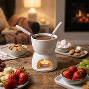 Set di fonduta mini - Design elegante in bianco - Inclusi 2 cucchiai per fonduta - Ceramica di alta qualità - Ideale per biscotti/frutta - Dimensioni 10 x 9 x 6 cm - Fonduta in ceramica
