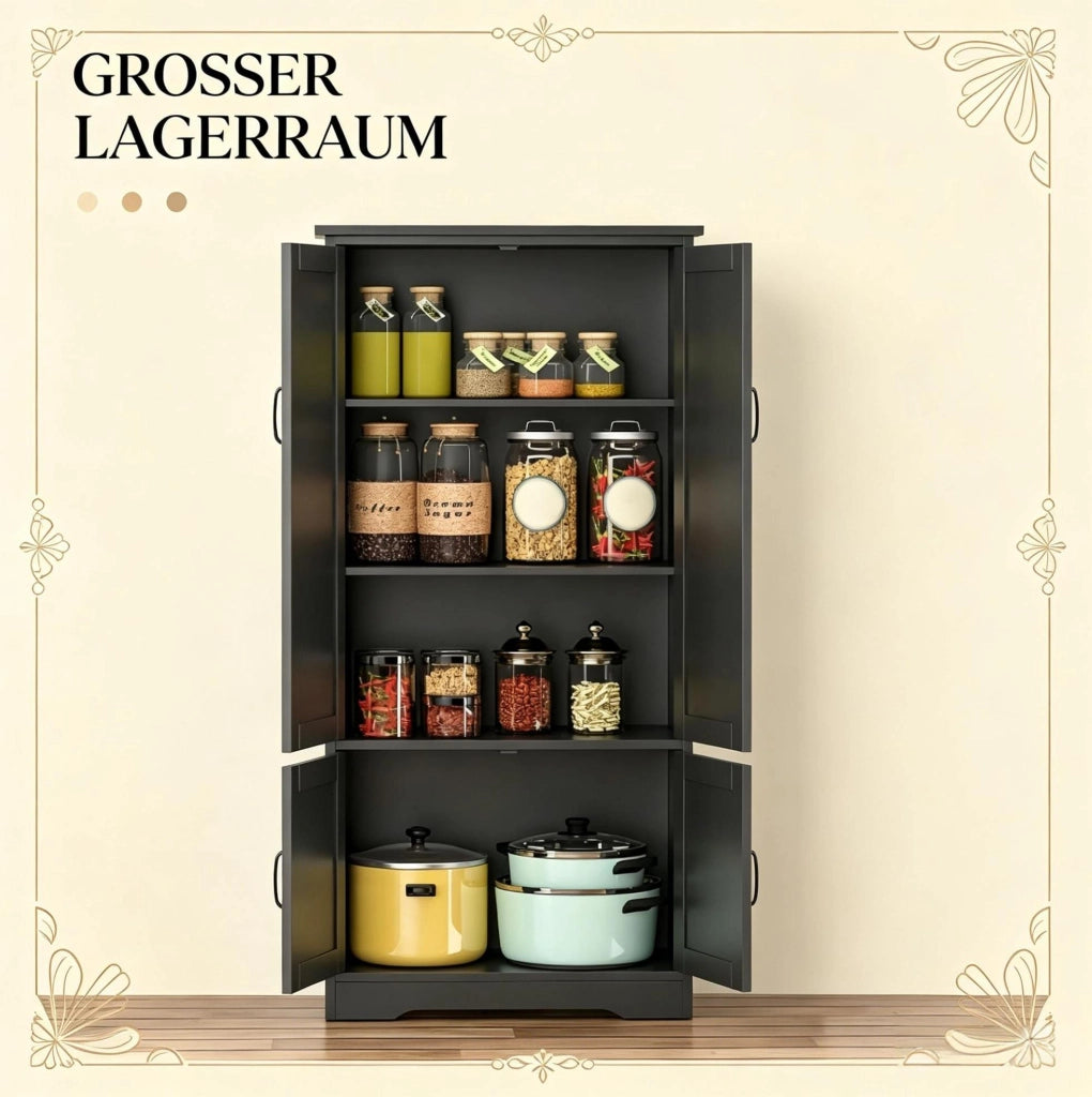 Mobile da cucina ULEVR 60x30x123 cm con 4 ante e 3 ripiani, armadio contenitore nero in MDF