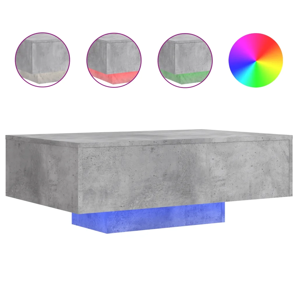 Tavolino da Soggiorno con Luci LED Grigio Cemento 85x55x31 cm 836612