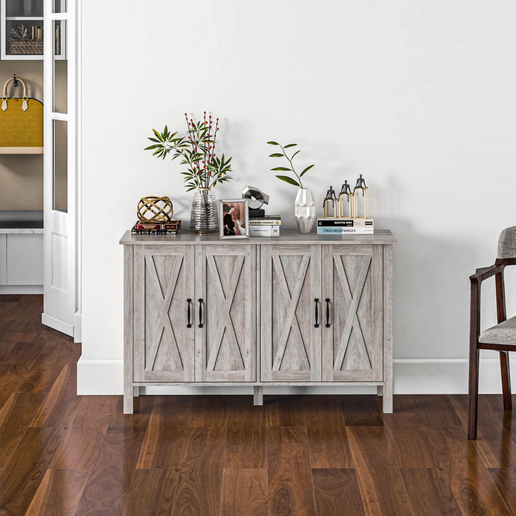 Credenza Stile Rustico Mobile Basso Multiuso 4 Ante 120x37x75 cm Grigio