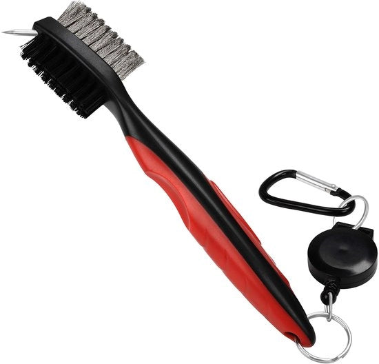 Pulitore a Doppia Faccia per Mazze da Golf con Nylon e Acciaio Inossidabile - Manico Ergonomico - Include Spillo per Pulizia - Per Mazze da Woods