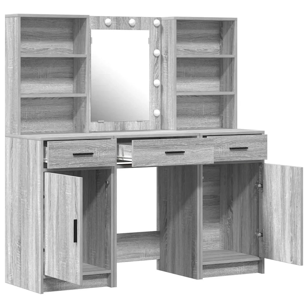 Set da tavolo da trucco con LED con porta 3 pcs Grigio Sonoma 3334295