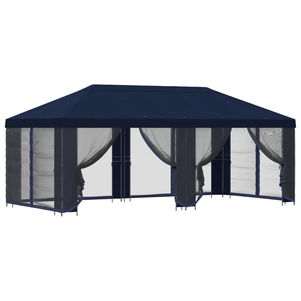Gazebo con pareti laterali 6 x 3 m Blu Poliestere e Acciaio 190