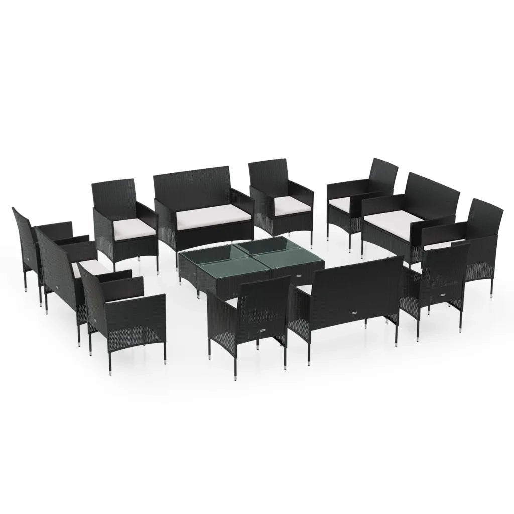 Set Divani da Giardino 16 pz con Cuscini in Polyrattan Nero 3095956