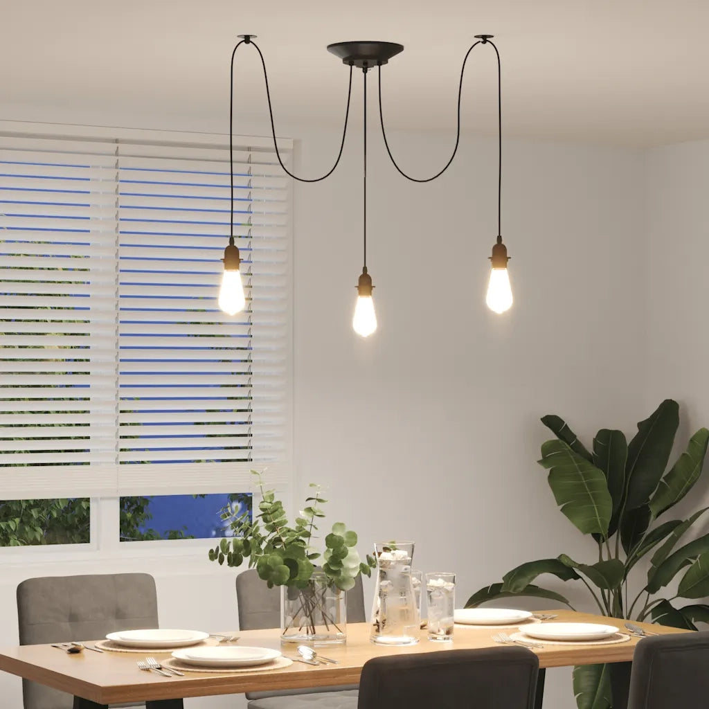 Lampada a Sospensione con 3 Portalampada E27 in Metallo Nero 4103453