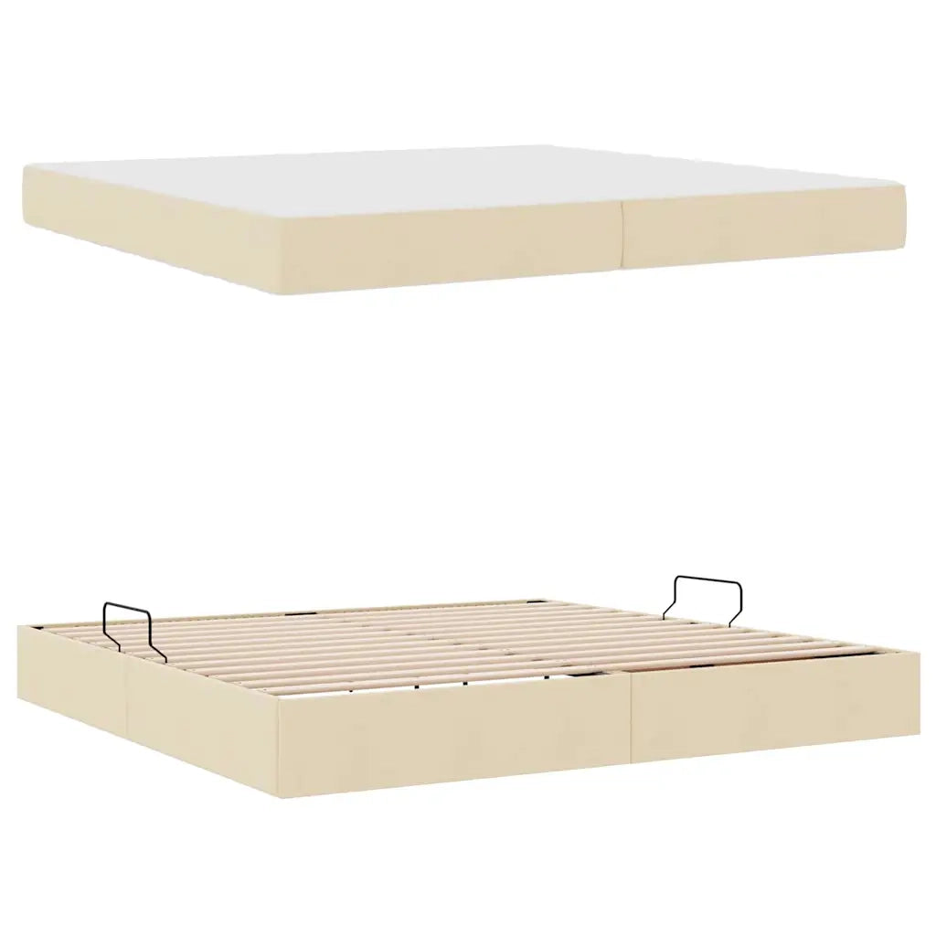 Letto con contenitore e materasso Crema 200 x 200 cm Poliestere