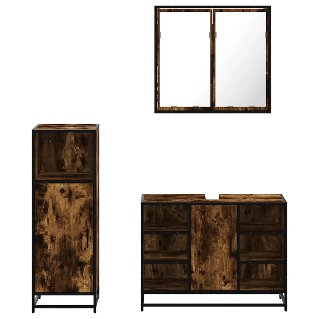 Set Mobili da Bagno 3 pz Rovere Fumo in Legno Multistrato 3300972