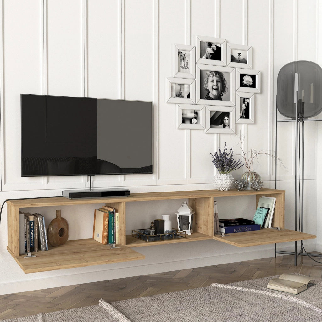 Mobile TV da Parete Paltamo Armadietto Pensile con Ante a Ribalta 180 x 31 x 29,5 cm Effetto Rovere [en.casa]