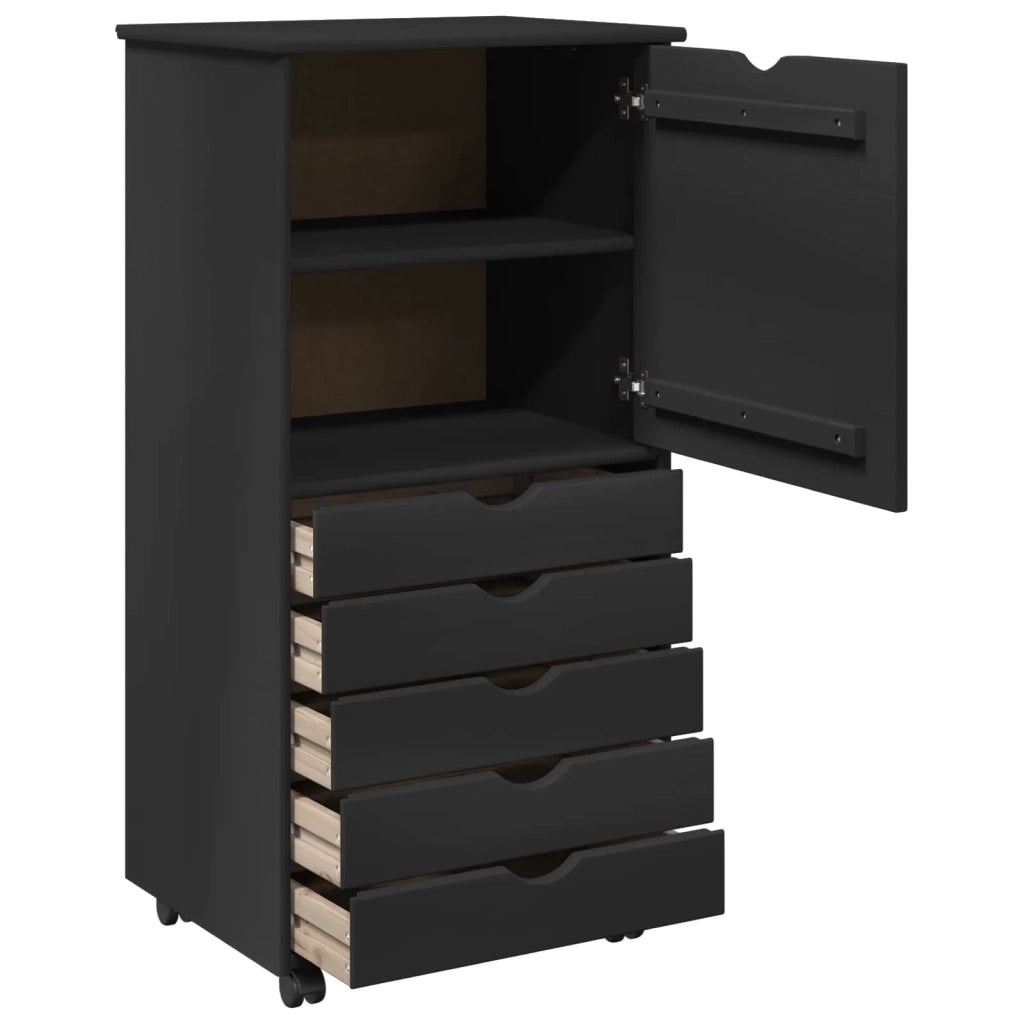 Mobile con Ruote Nero 53 x 39 x 103 cm Legno di Pino Massello 42028371