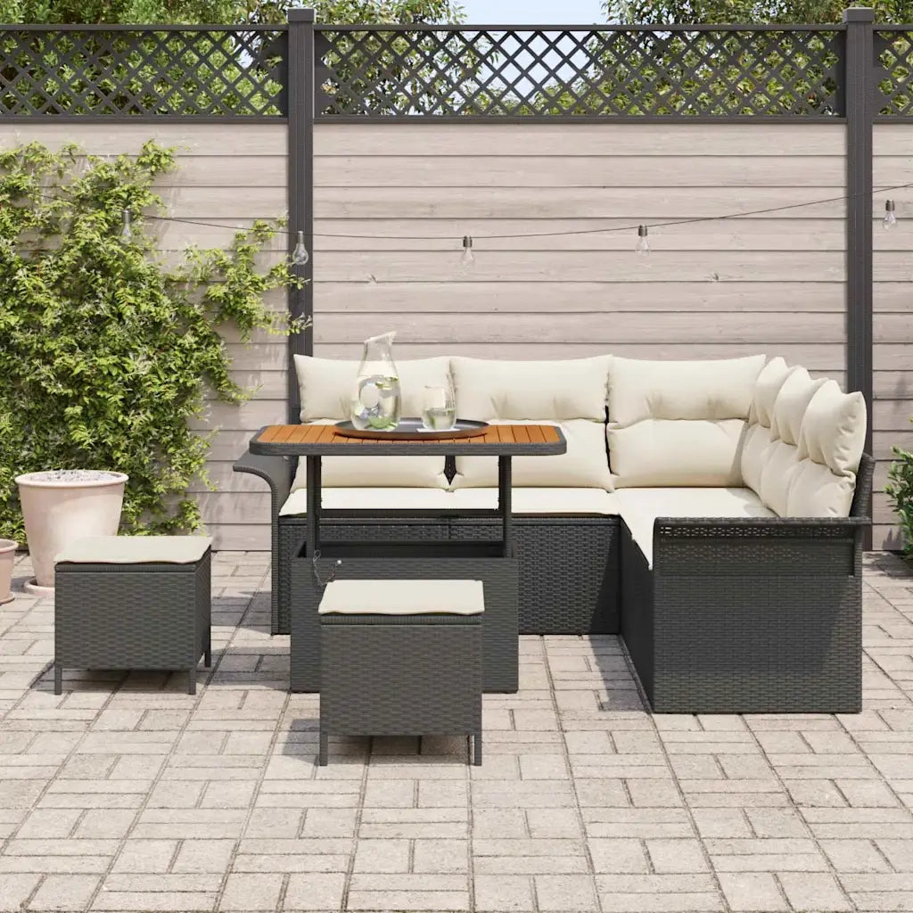 Set Divano da Giardino con cuscino 8 pcs Nero polyrattan