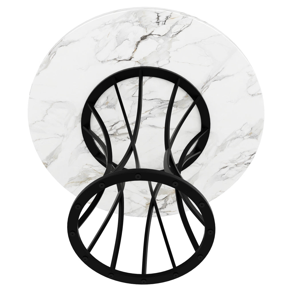 Tavolo da pranzo rotondo in MDF effetto marmo e metallo, per sala da pranzo soggiorno ufficio, nero, 80 × 80 × 76 cm