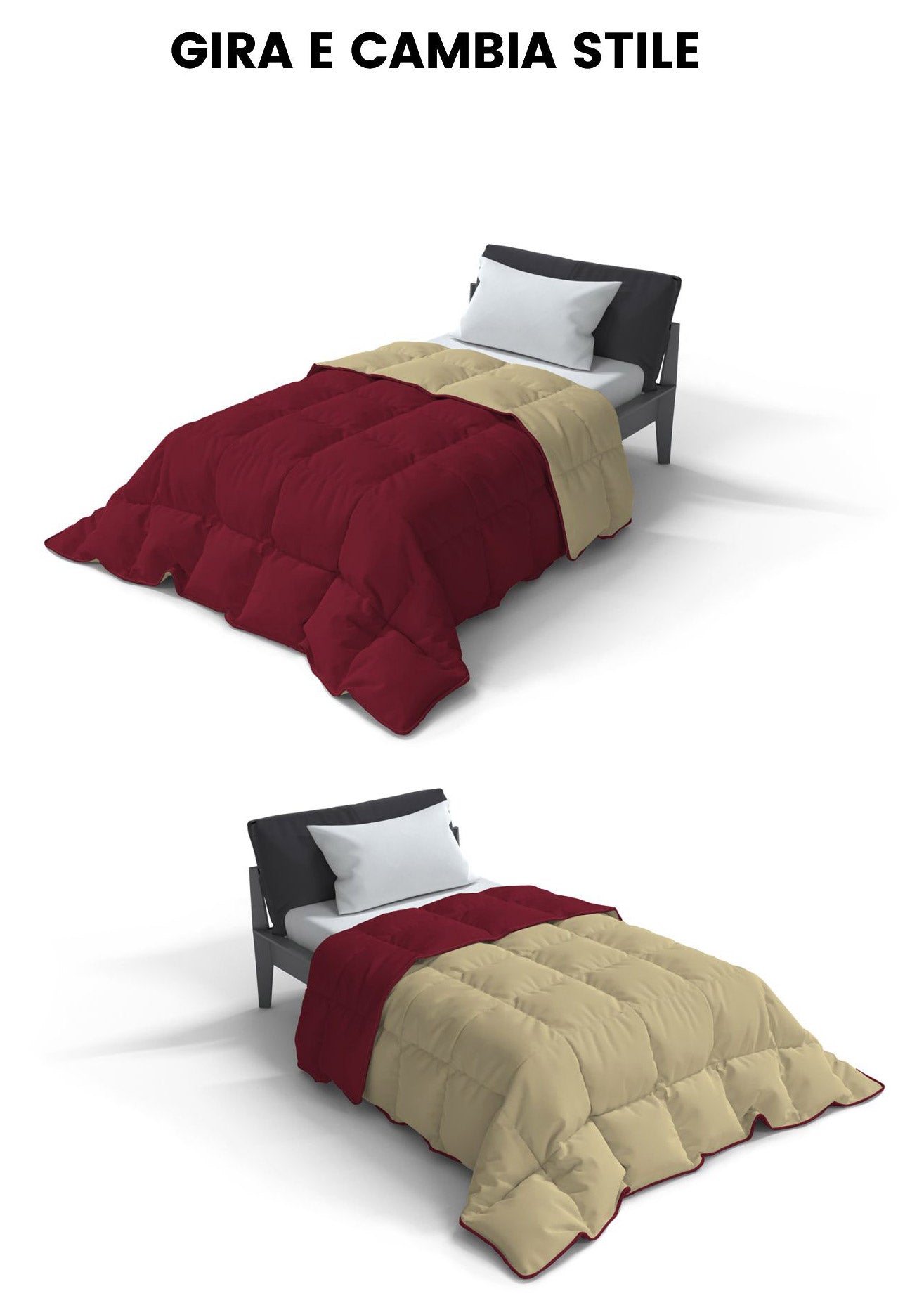 Trapunta Invernale 1 Piazza e Mezzo Doubleface 300gr Bordeaux/Panna