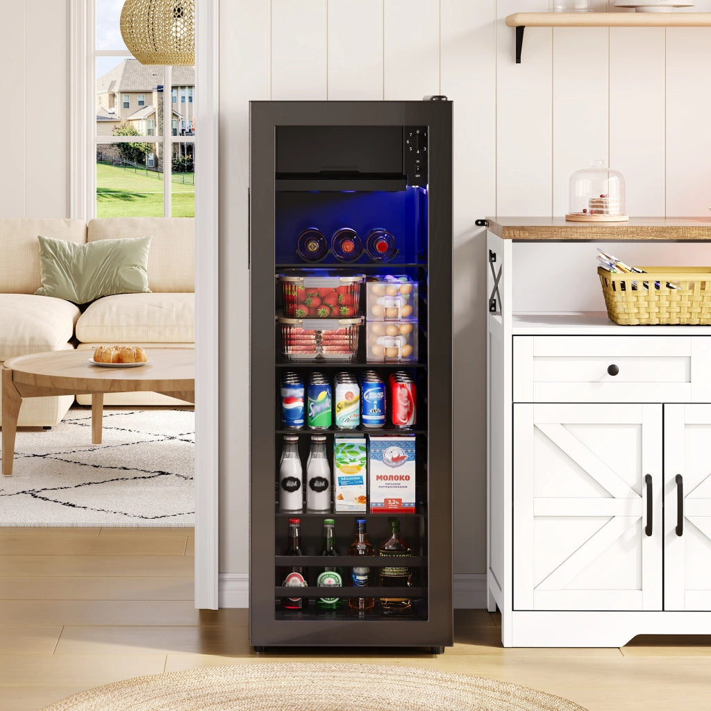 Frigorifero Combinato 128L con Freezer 8L ¨C MINIMAL ¨C Compressore, LED Blu, Ripiani Regolabili