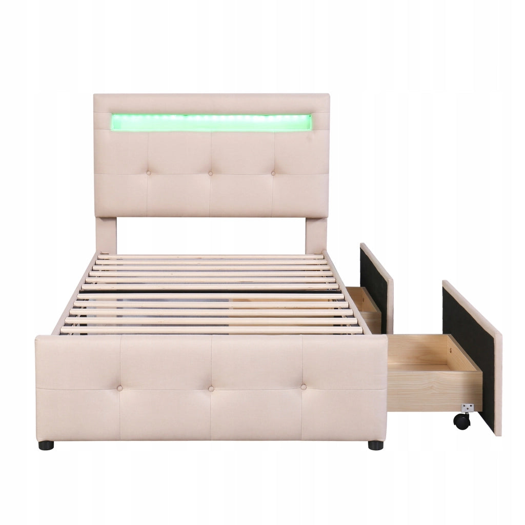 Letto 90x200 LED 2 cassetti beige per bambini - Xylo