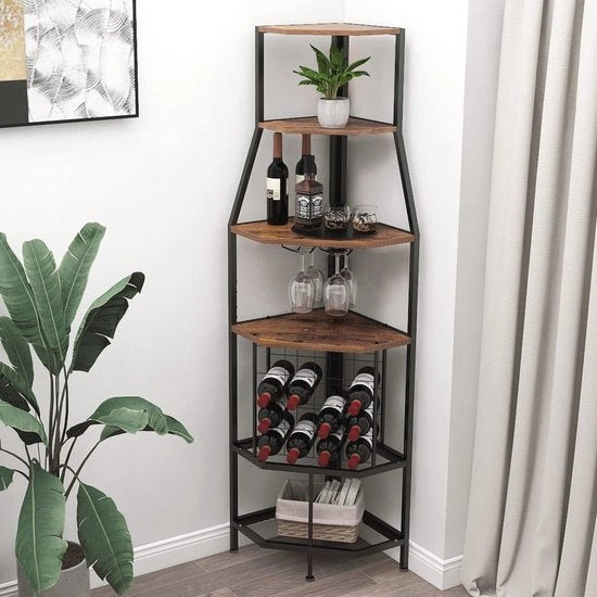 Wine Holder a 5 Livelli con Vetrina - Stile Industriale e Vintage per Cucina e Sala da Pranzo