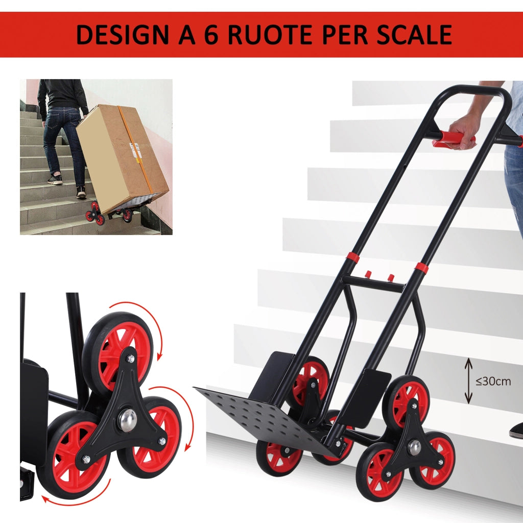 EasyComfort Carrello Portapacchi Pieghevole 120 kg max con Maniglia Estraibile, 60x45x109 cm, Rosso e Nero