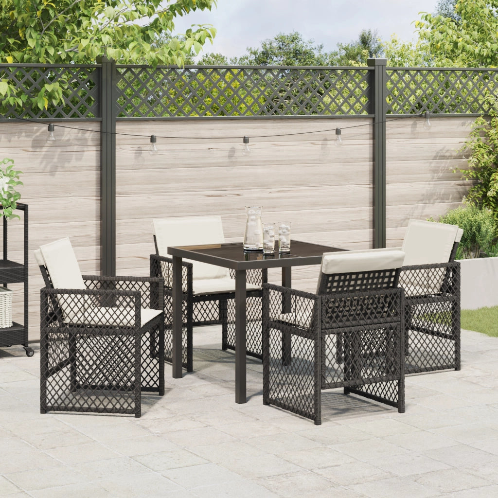 Set pranzo giardino 5 pezzi con cuscini in polirattan nero