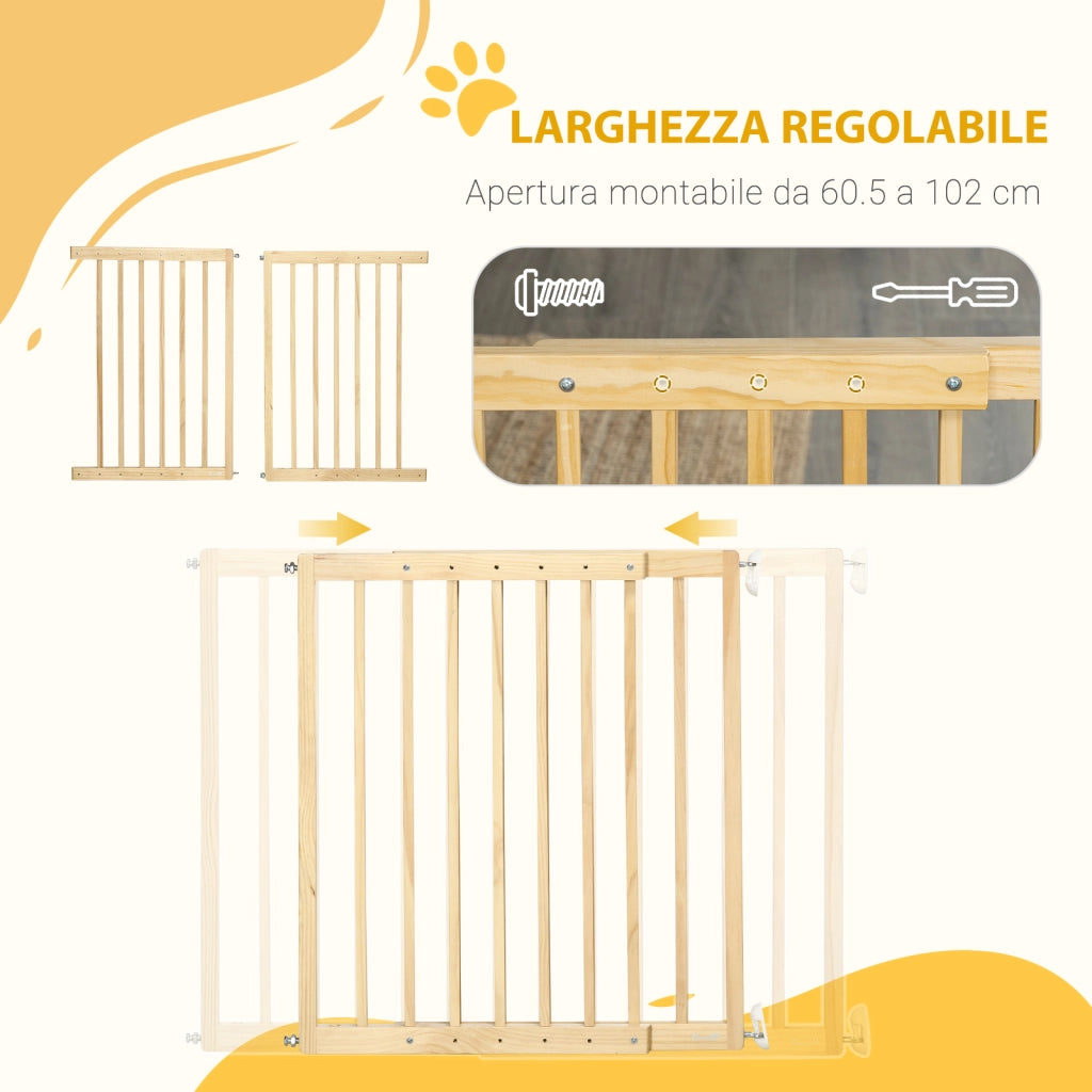 Easycomfort Cancellino per Cani Taglia Piccola e Media in Legno di Pino, Cancelletto Estensibile a 2 Pannelli, 60.5-102x73 cm