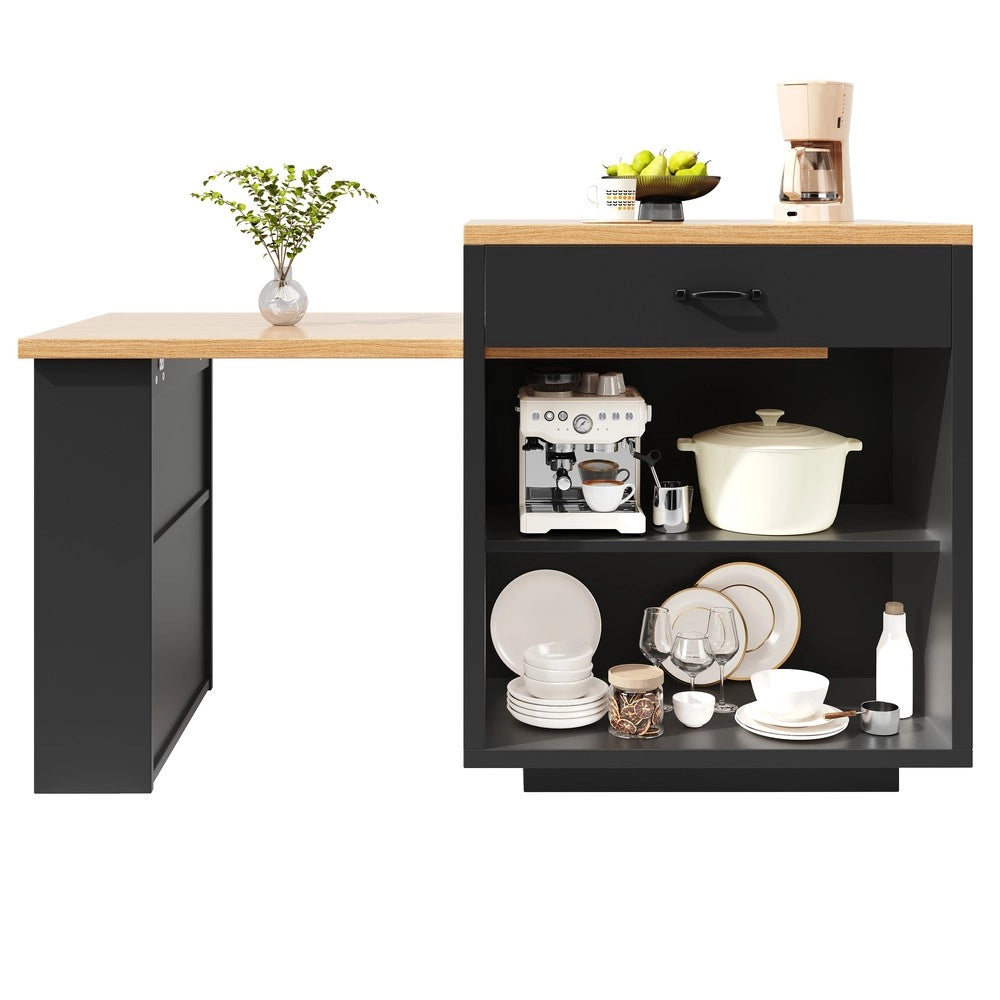 Isola Cucina Allungabile con LED ¨C Xylo ¨C MDF, Cassetti, Ante in Vetro, Credenza Moderna