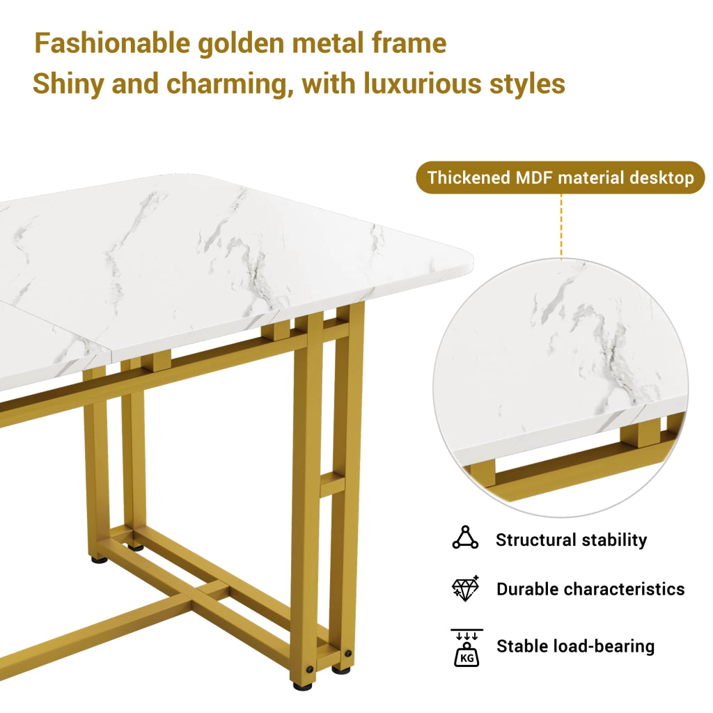 Tavolo da pranzo con 4 sedie, piano in MDF e gambe in metallo dorato, per cucina e soggiorno, grigio, 120 × 70 cm