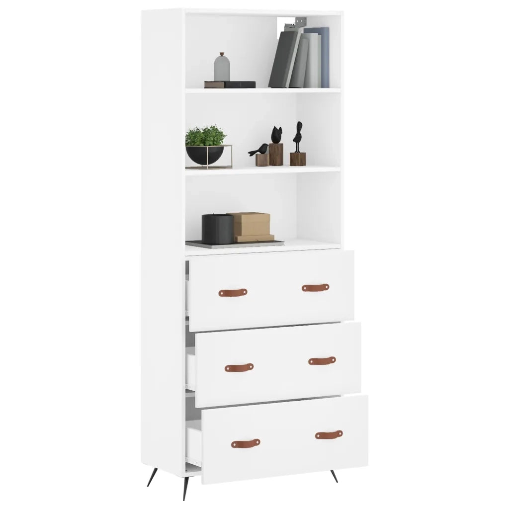 Credenza-Buffet-Armadio da cucina Bianca 69,5x34x180 cm in Legno Multistrato 658049
