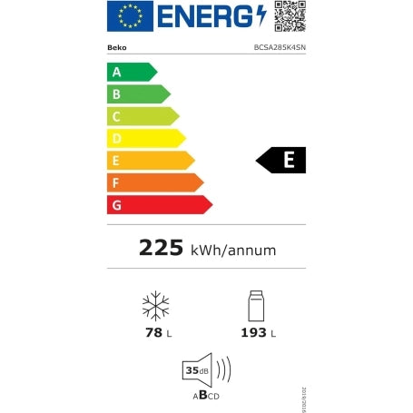 BEKO BCSA285K4SN FRIGORIFERO COMBINATO DA INCASSO STATICO 271 LT CLASSE E (DX)