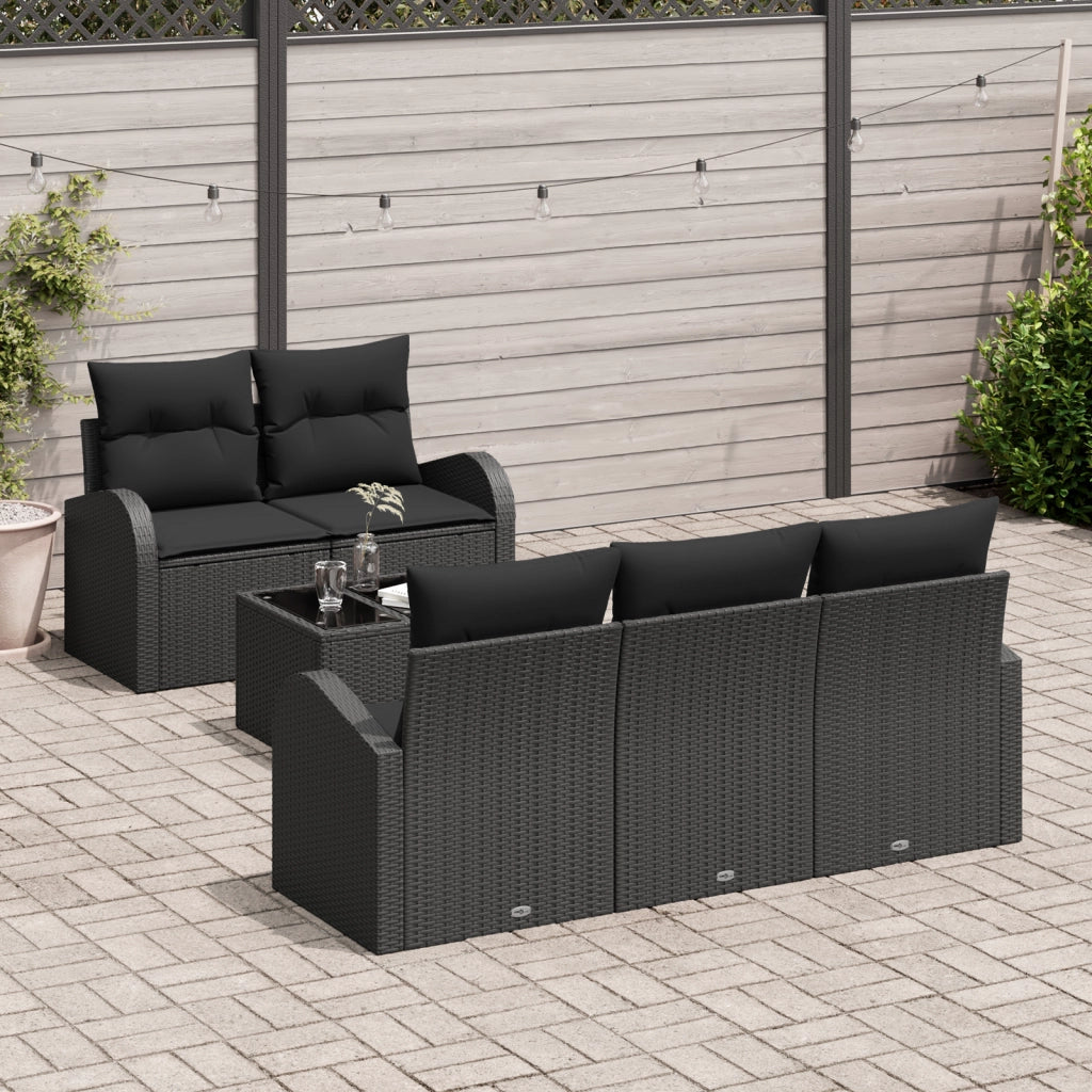 Set di Divani da Giardino 6 Pezzi con Cuscini Nero in Polyrattan