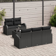 Set di Divani da Giardino 6 Pezzi con Cuscini Nero in Polyrattan