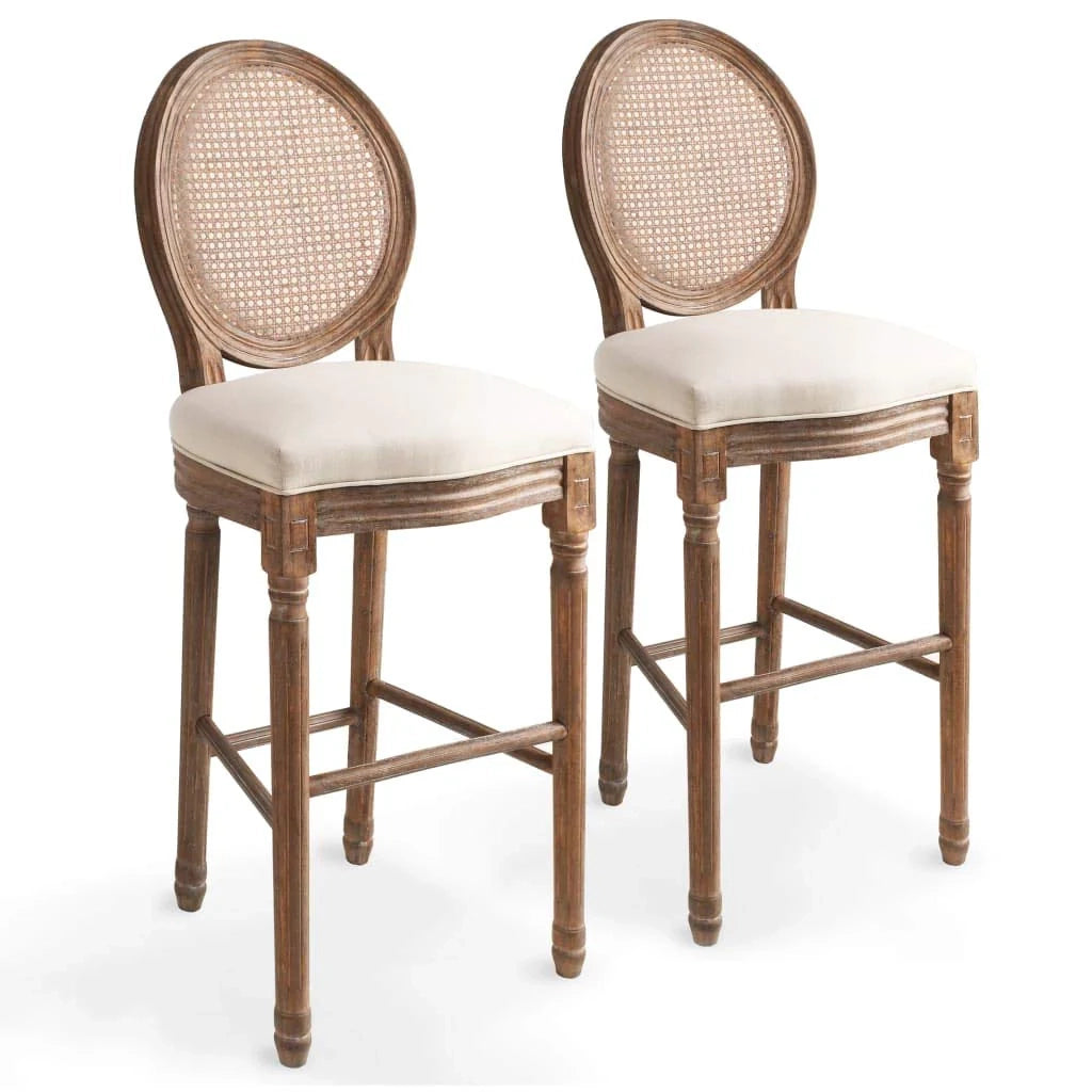 Set di due sgabelli da bar di design seduta a sedia rattan bianco crema 1202150