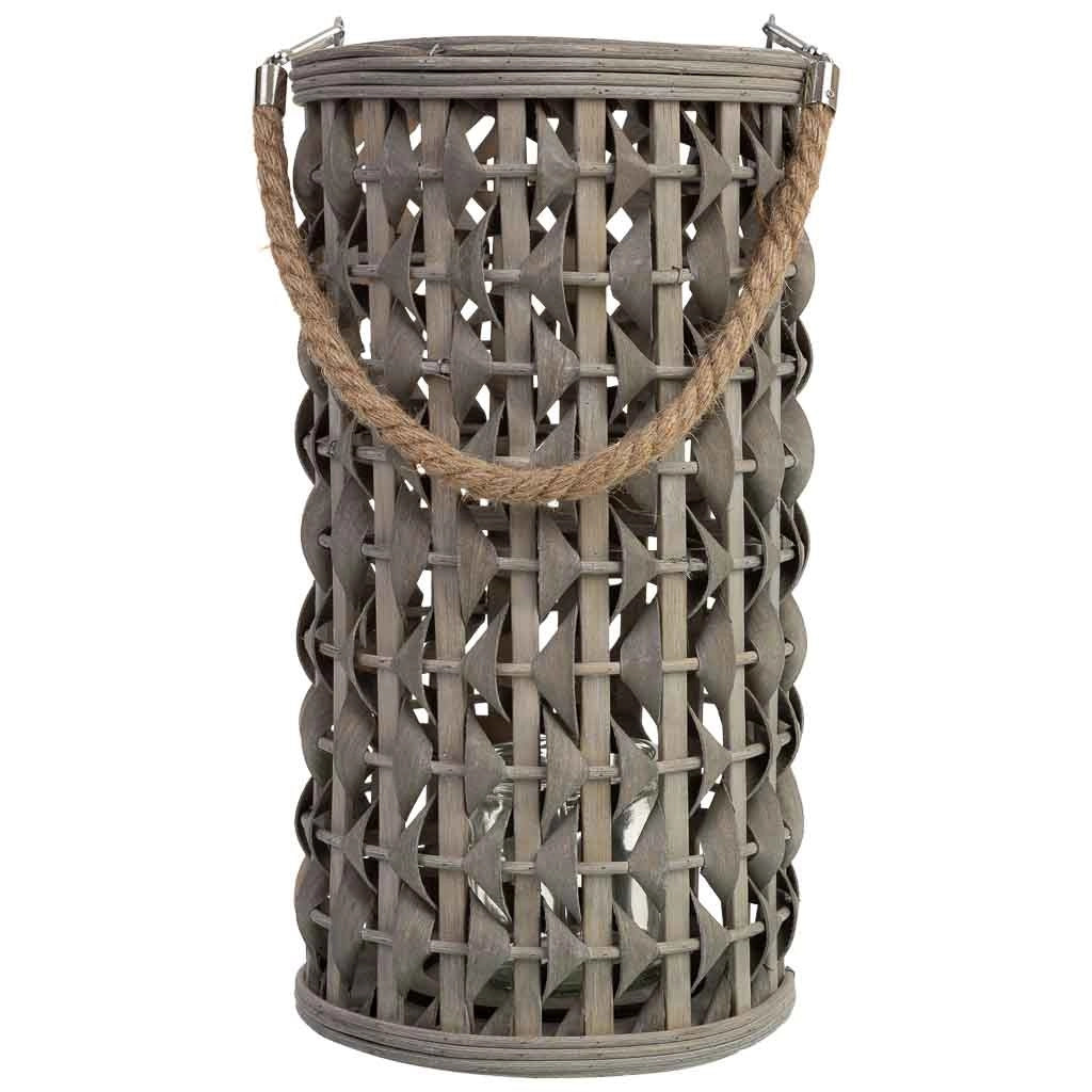 Lanterna in bambù e legno con portacandele in vetro D18x34h cm